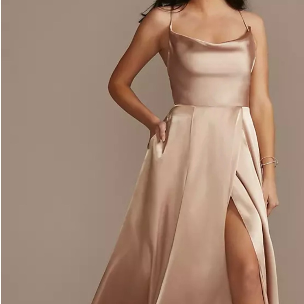 Galina Signature Charmeuse Cowl Dress with Lace-Up Back (Sand)